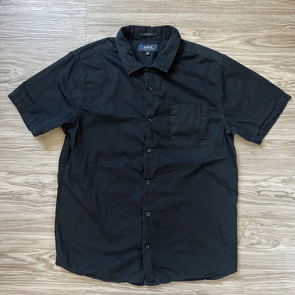 Roark Revival Mens Black Short Sleeve Button Down Shirt Classic Fit RW418 Size M